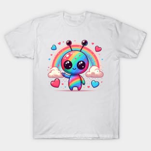 Cute colorful alien with love hearts T-Shirt